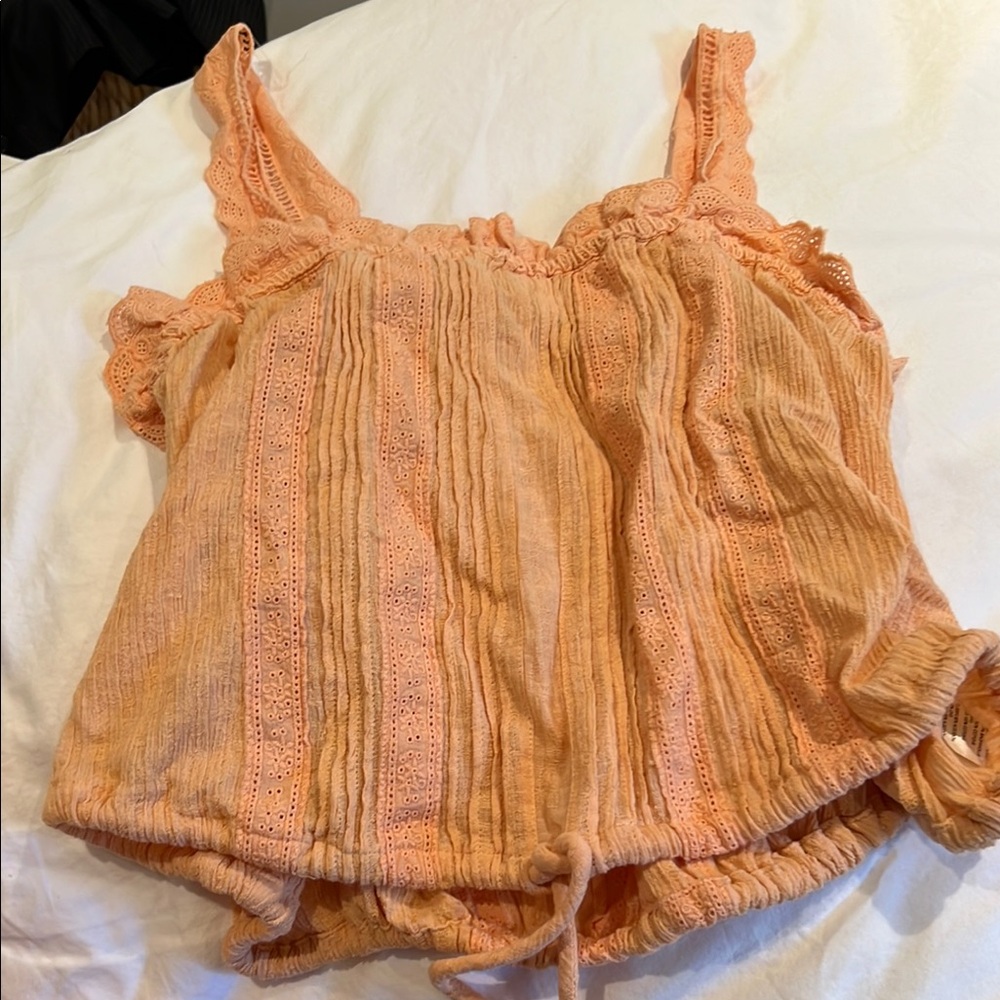Free People Orange Smocked Ruffled Tank Top